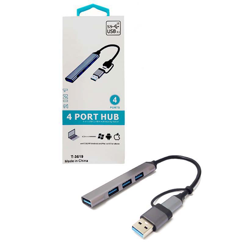 هاب 4 پورت T-3619 TYPE-C+USB3.1
