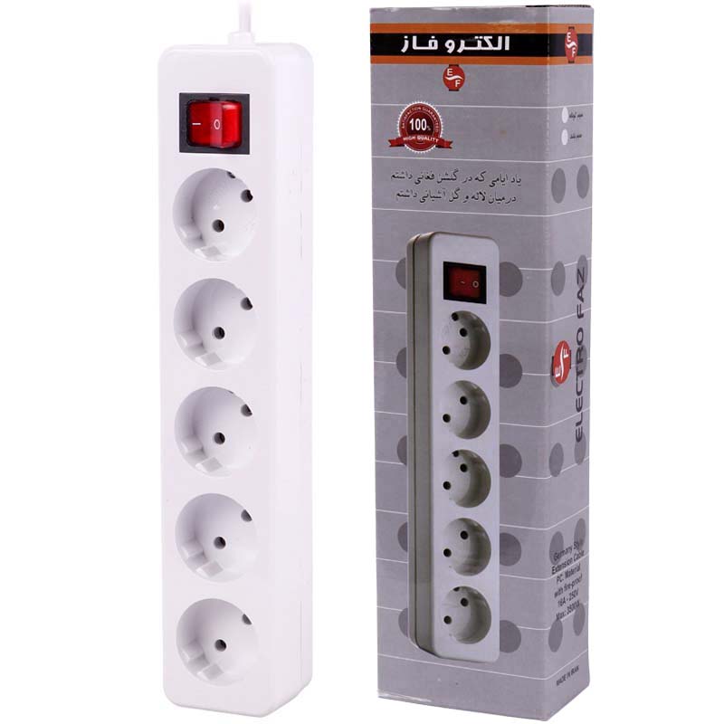 چند راهی برق 5 خانه کلید دار 2.5 متری الکتروفاز Electro Faz