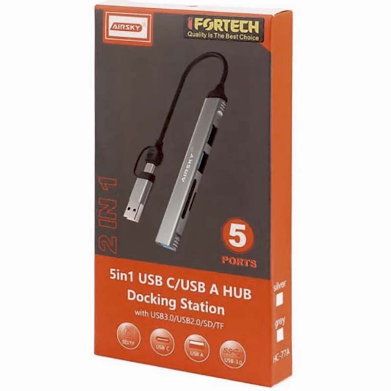 هاب USB3/TYPE-C TO USB3/SD/TF + رم ریدر ایراسکای Airsky 77A