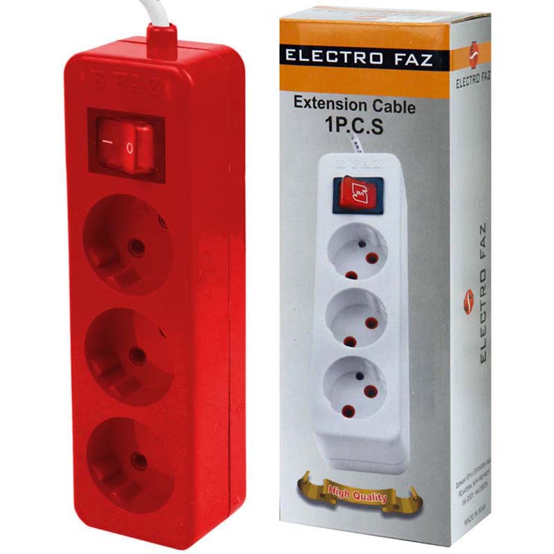 چند راهی برق 3 خانه کلید دار 2.5 متری الکتروفاز Electro Faz