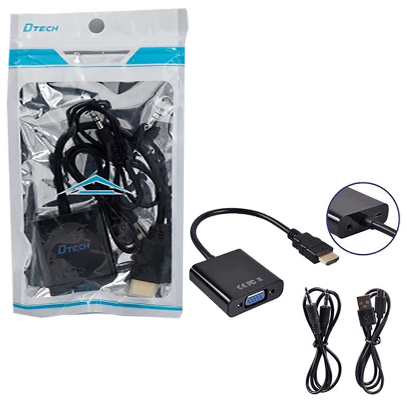 تبدیل HDMI To VGA + Audio +Power دی تک D-Tech