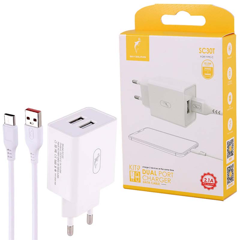 کلگی شارژر 10.5 وات + کابل تایپ سی Type-C اسکای دلفین Sky Dolphin SC30T