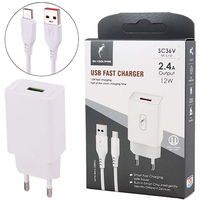 کلگی شارژر 12 وات + کابل MicroUSB اسکای دلفین Sky Dolphin SC36V