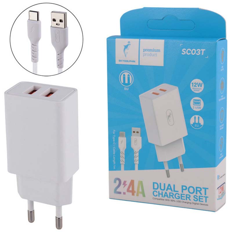 کلگی شارژر 12 وات + کابل تایپ سی Type-C اسکای دلفین Sky Dolphin SC03T