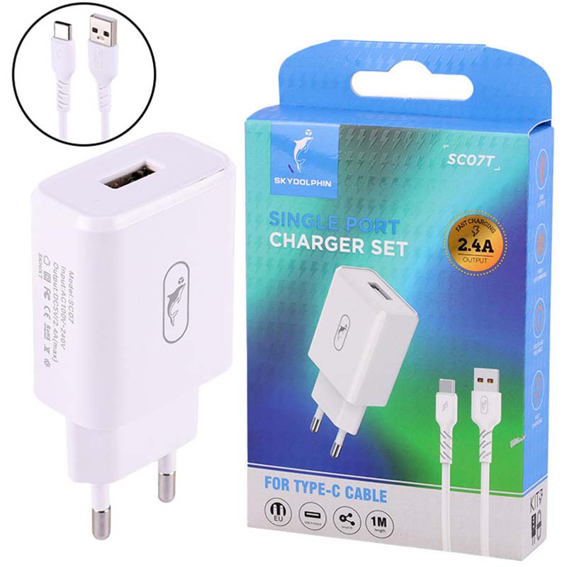کلگی شارژر 12 وات + کابل تایپ سی Type-C اسکای دلفین Sky Dolphin SC07T