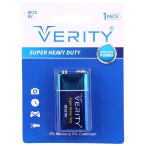 باتری کتابی 9 ولت وریتی Verity Super Heavy Duty 6F22 کارتی