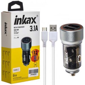 شارژر فندکی 15.5 وات 2 پورت شیشه‌‌ ای+ کابل تایپ سی اینکاکس INKAX CA-23