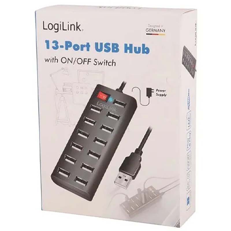 هاب 13 پورت USB2 آداپتور خور کلید دار لاجی لینک Logilink