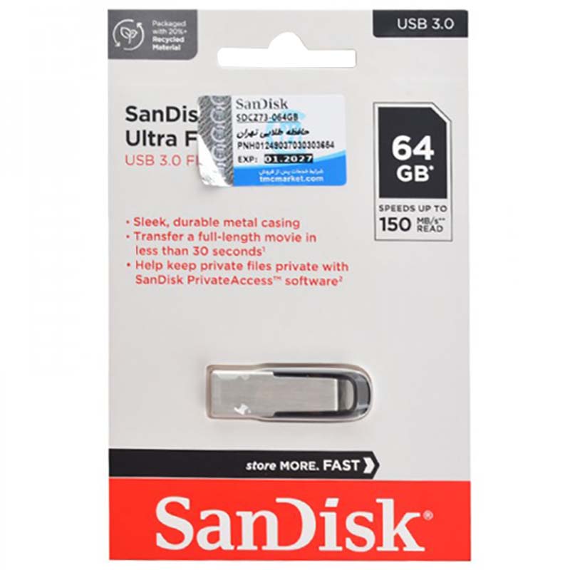 فلش 64 گیگ USB3.0 سندیسک SANDISK Ultra Flair SDCZ73