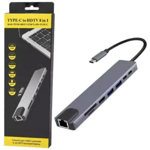 هاب + تبدیل 8IN1 Type-C TO Lan+TF/SD+HDMI+2*USB3+2*Type-C آی فورتک IFORTECH