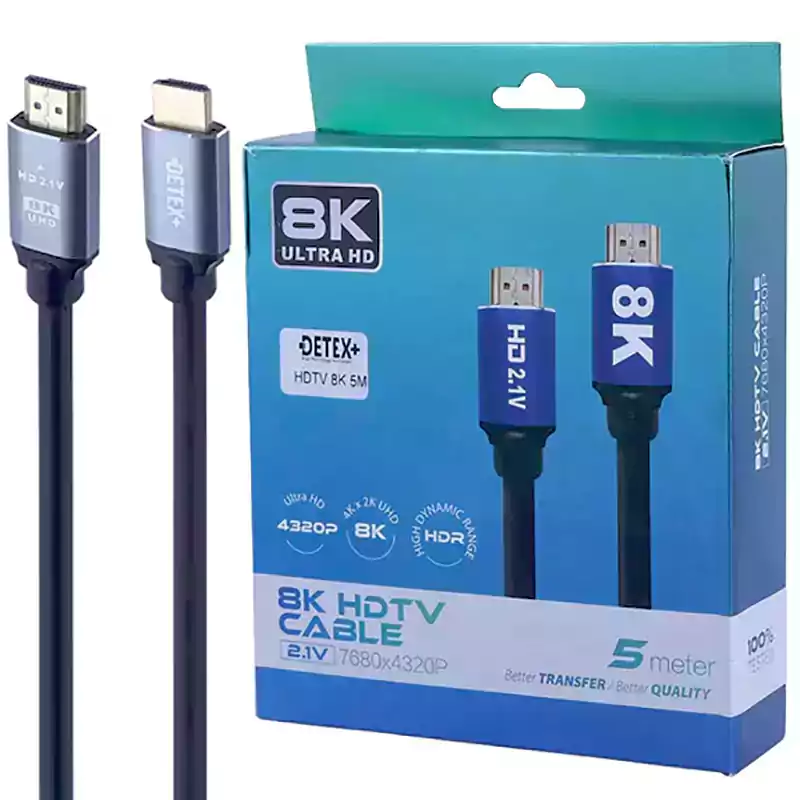 کابل 5 متری HDMI 8K دیتکس پلاس +DETEX پک کارتنی